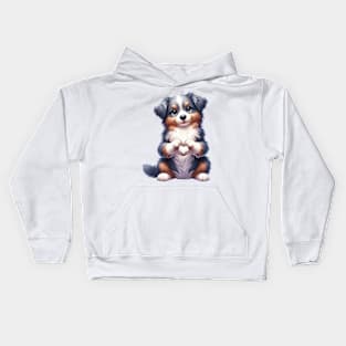 Valentine Australian Shepherd Dog Giving Heart Hand Sign Kids Hoodie